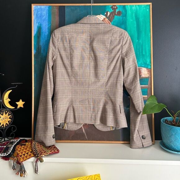 Y2K Cue Brown Plaid Blazer 10 - Picture 8 of 16